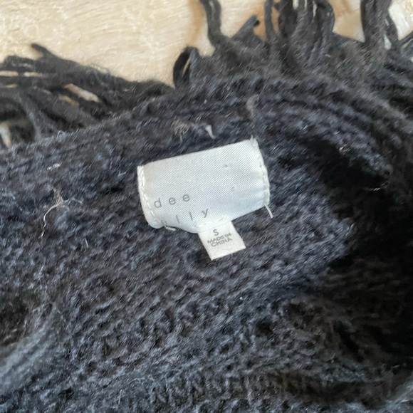 Dee Elly brown black white fringe yarn cardigan - Picture 2 of 5